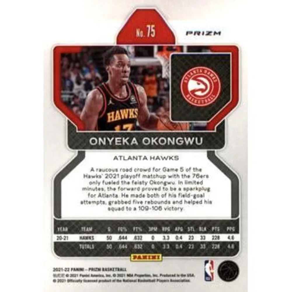 2021-22 Panini Silver Prizm Onyeka Okongwu 75 Atlanta Hawks